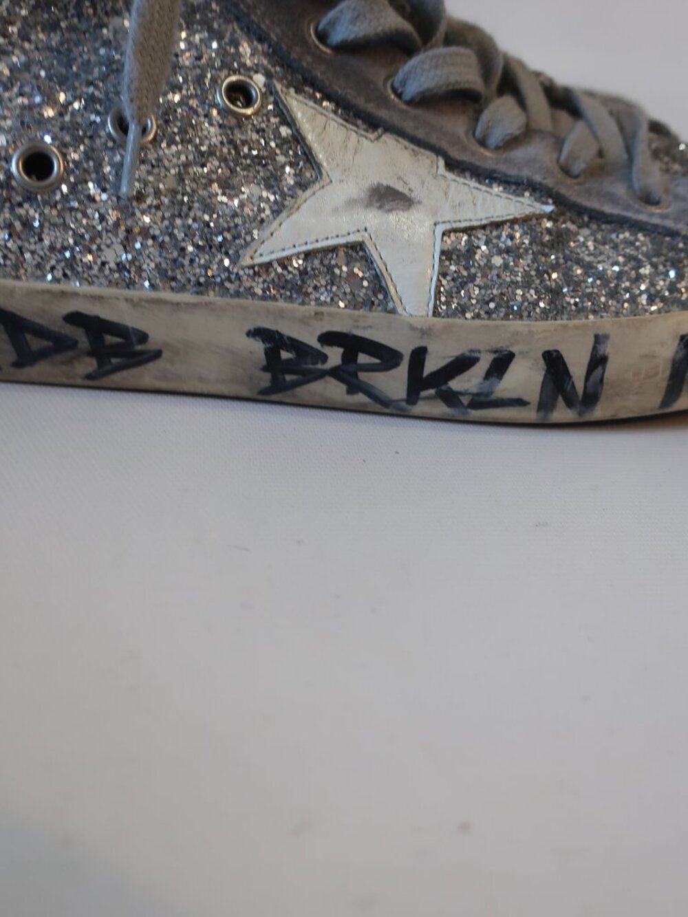 Womens Golden Goose Francy Silver Glitter High Top Sneakers EUR 39/US 9 - Picture 7 of 12